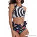 Tempt Me Women Two Piece Striped High Neck Top with High Waisted Tiered Flounce Floral Printed Bikini Set B07CPZWQP7